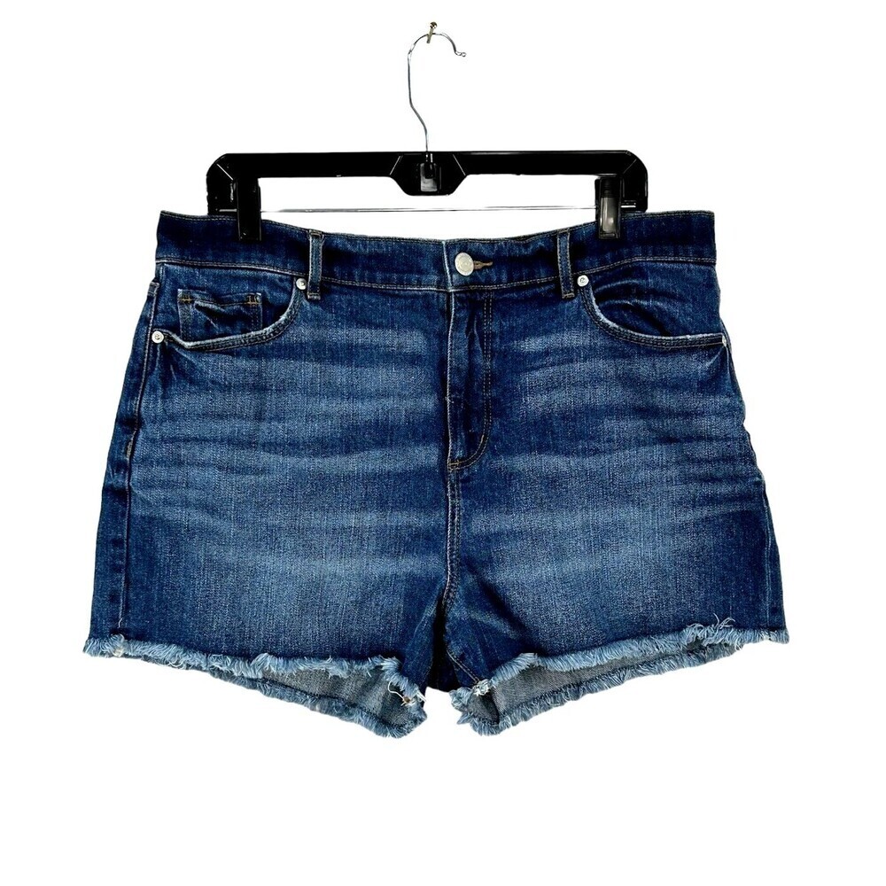 Loft Women High Rise Medium Wash Stretch Denim Cutoff Shorts Size 14 Waist 32 E4